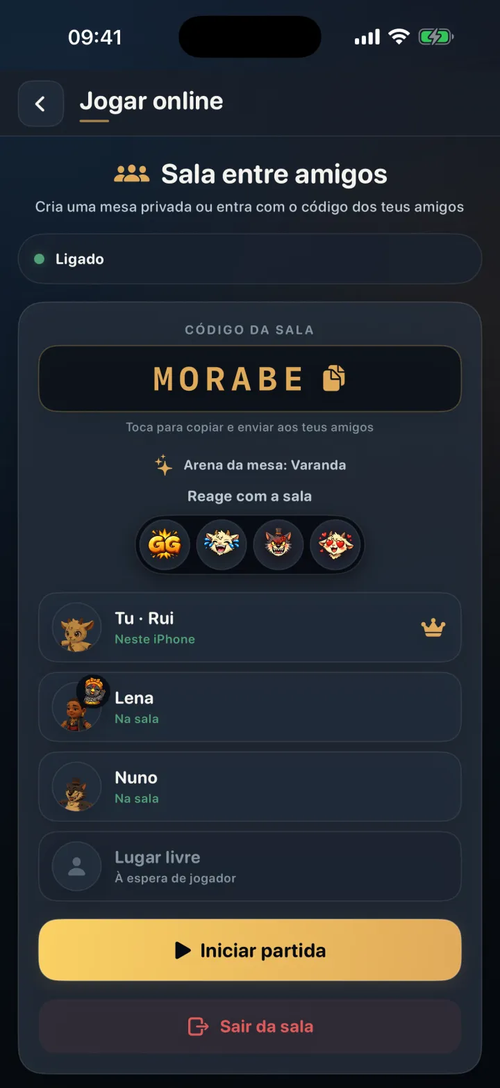 Sala para jogar com amigos